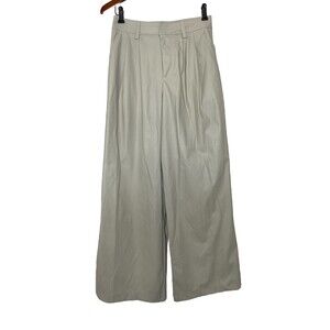 Asos Design Women's 4 High Rise Faux Leather Beige Wide Leg Pants Pleated